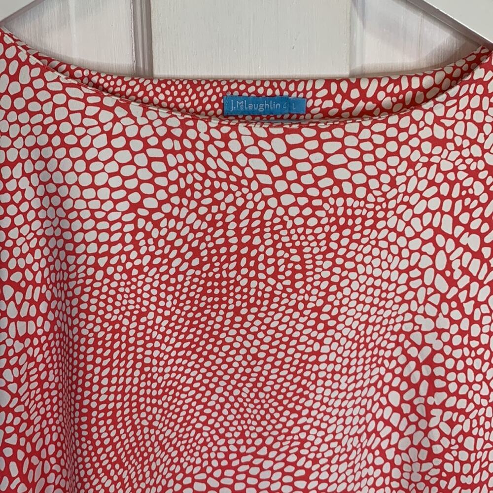 J. McLaughlin Red White Print MIDI Sleeveless Ruched Dress W-721 Sz L - Picture 2 of 8